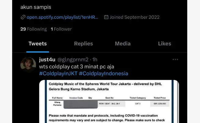 Baru-baru ini tersebar kasus penipuan terkait penjualan tiket konser Coldplay melalui media sosial Twitter.