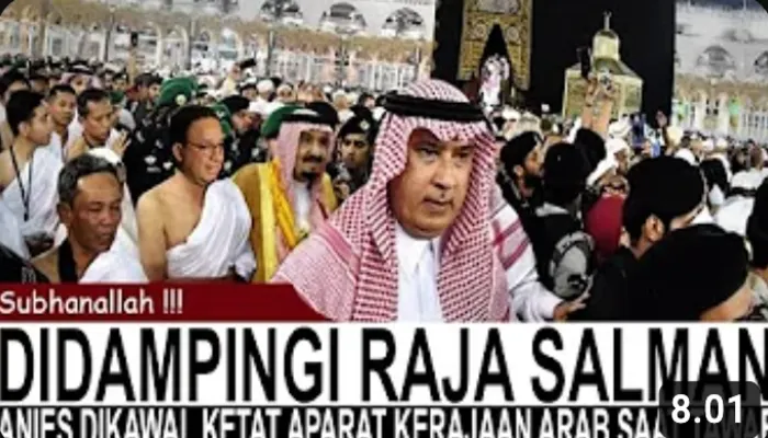 Sebuah foto editan yang sekaligus menjadi sampul video menampilkan Raja Salman dengan seseorang, yang mana muka orang tersebut sudah diedit menjadi muka Anies Baswedan.