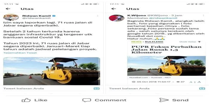Cuitan Ridwan Kamil tentang Perbaikan Jalan di Jabar, Diprotes Netizen Gegara Fotonya Diduga Sama dengan Perbaikan Jalan di Bali