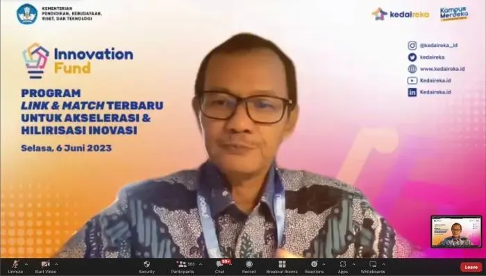 Plt. Direktur Jenderal Pendidikan Tinggi, Riset, dan Teknologi Kemendikbudristek RI, Prof. Nizam saat menyampaikan sambutan pada peluncuran Kedaireka Innovation Fund secara daring pada Selasa, 6 Juni 2023