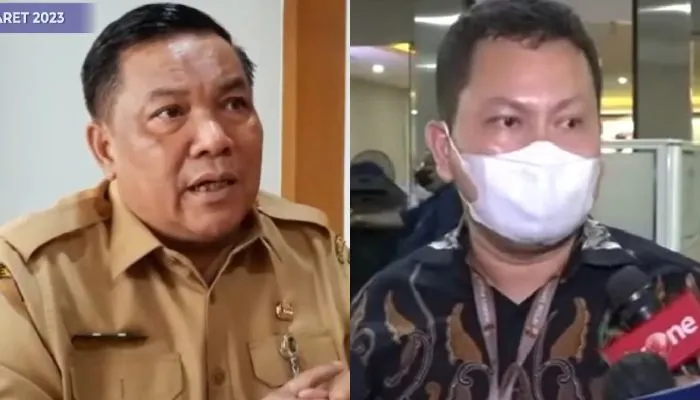 Sekda Riau SF Hariyanto (kiri) dan Ketua Relawan Indonesia Bersatu Lisman Hasibuan (kanan)