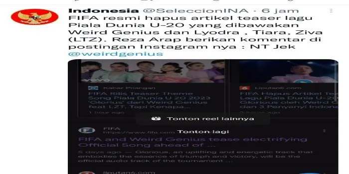 FIFA Hapus Soundtrack Lagu Piala Dunia U-20 di Situs Resmi