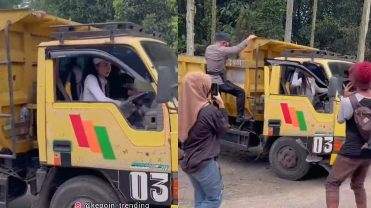 Aksi presenter wanita yang selalu mendampingi peserta penerima uang kaget tersebut viral sebab tiba-tiba ia mengemudikan sebuah mobil truk.