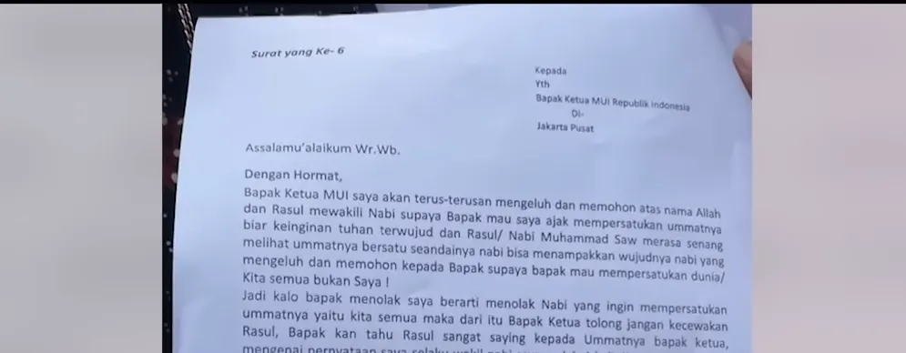 Surat ancaman pelaku penembakan kantor MUI