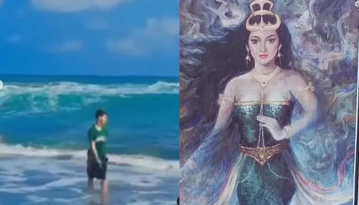 Pemuda Nekat Terjang Ombak Pakai Baju Hijau di Pantai Selatan