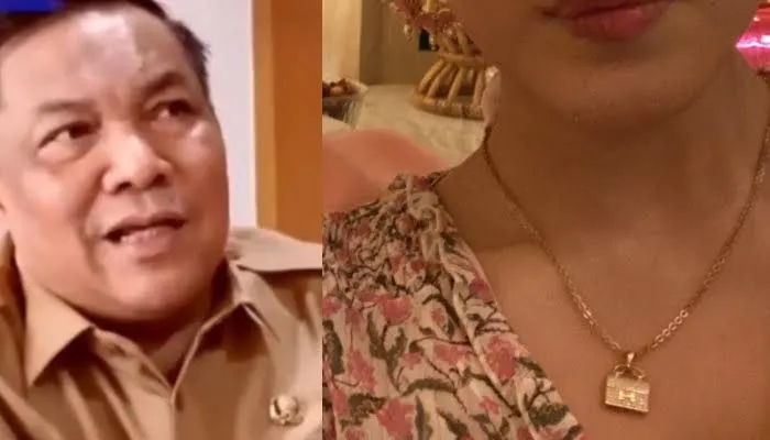 Sekda Riau SF Hariyanto dan putrinya yang mengenakan kalung Hermes