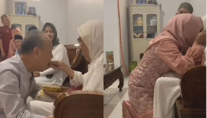 Momen Sungkeman Keluarga, Ibu Ini Meneteskan Air Mata Saat Suapi Anak-Anaknya