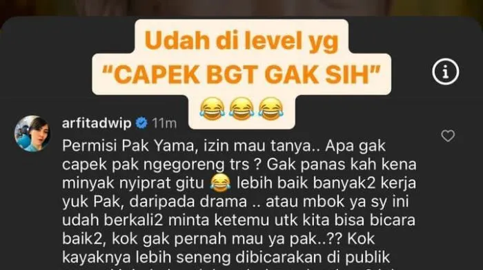 Komentar Istri Yama Carlos Menanggapi Curhatan Suaminya di Publik