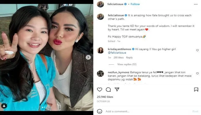 unggahan Felicia Tissue yang mendapatkan perhatian warganet