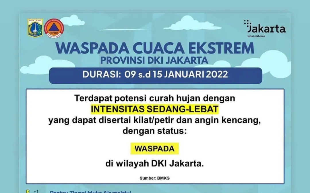 Tangkapan layar Insta Story Gubernur DKI Jakarta Anies Baswedan soal potensi cuaca ekstrem di Jakarta hingga 15 Januari 2022.