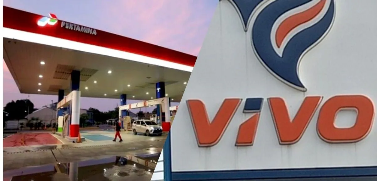 Ilustrasi perbandingan Pertalite di Pertamina dengan Revvo 89 di Vivo.