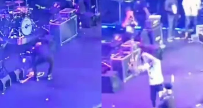 Momen Thomas Ramdhan banting bass di hadapan Ahmad Dhani saat konser di Malaysia.