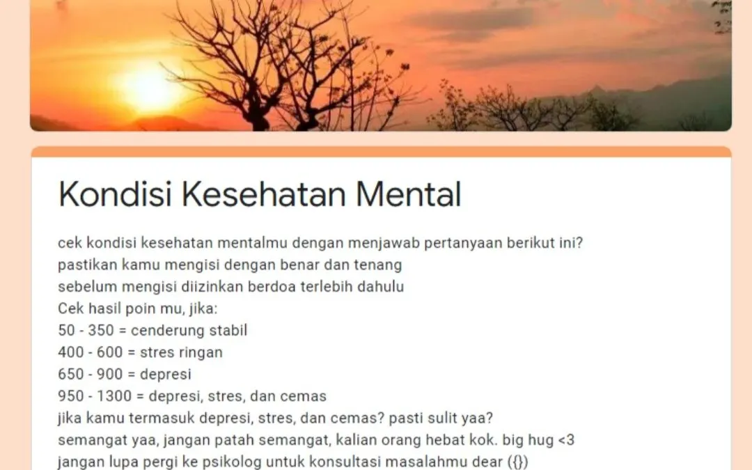 Simak link Google Form tes kesehatan mental yang viral di TikTok. 