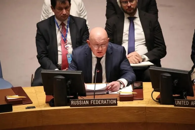 Duta Besar Rusia untuk PBB Vasily Nebenzya menghadiri pemungutan suara di DK PBB mengenai resolusi untuk tidak mengakui pencaplokan Rusia atas empat wilayah Ukraina pada 30 September [Spencer Platt/Getty Images/AFP]