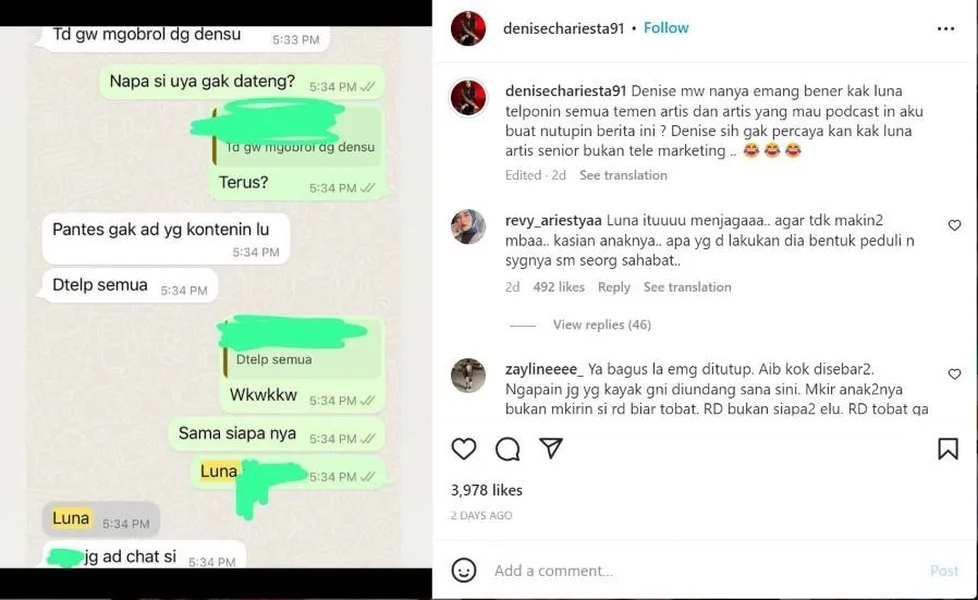 Denise Chariesta Sebut Luna Maya Telah Ikut Campur, Karena Coba Boikot Dirinya dari Podcast Artis