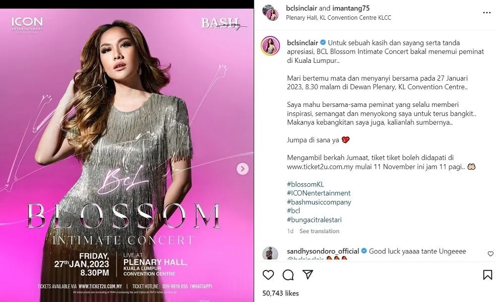 Pengumuman konser Bunga Citra Lestari di Kuala Lumpur, Malaysia.