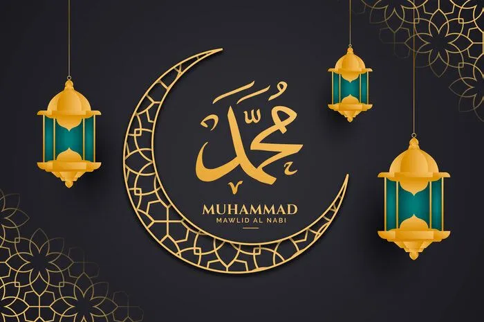 Ilustrasi amalan sunnah dan kata ucapan Maulid Nabi Muhammad SAW.