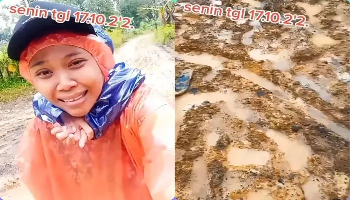  Jerit Hati Seorang Ibu Warga Pagerlor Pacitan, Gendong Anak Berangkat Sekolah Lewat Jalan Becek, Berlumpur/ tangkaplayar @merindink 