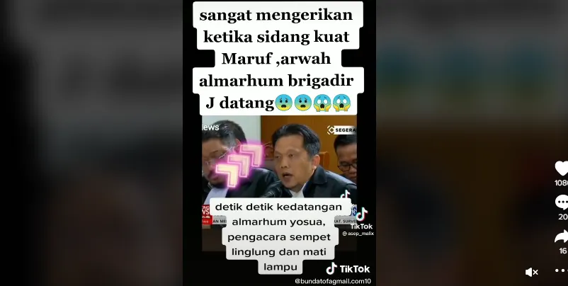 Viral video di TikTok yang menyebut arwah mendiang Brigadir J turut hadir dalam persidangan hingga membuat lampu padam.