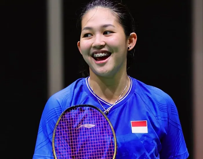 Atlet bulutangis putri, Ribka Sugiarto pasangan Siti Fadia Silva Ramadganti di Kejuaraan Dunia Bulutangkis 2022.*