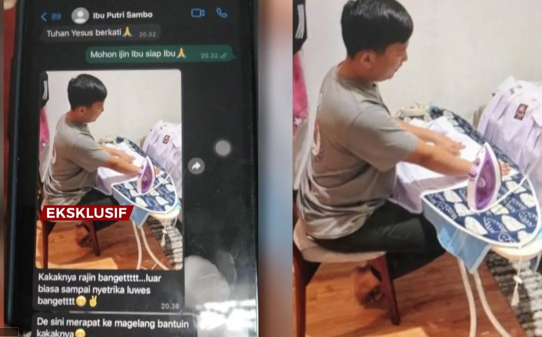 Viral foto yang diduga Brigadir J tengah menyetrika seragam sekolah dari anak Ferdy Sambo dan istrinya, Putri Candrawathi.