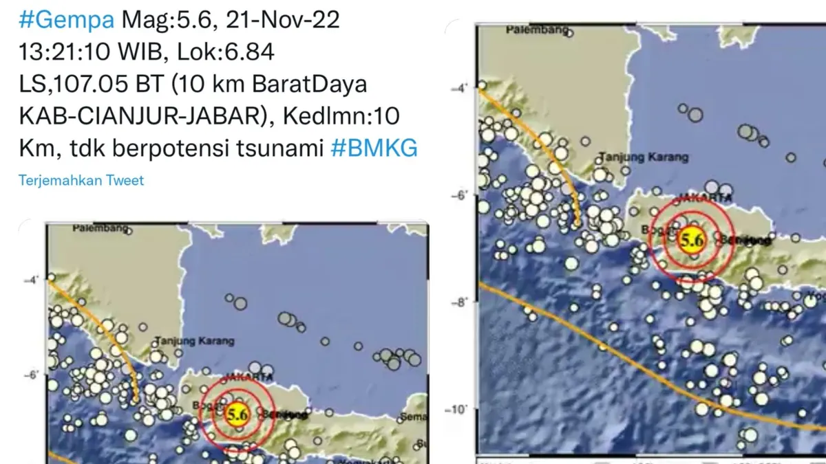 Gempa Terkini! Guncang Cianjur 5.6 SR Senin 21 November 2022, BMKG: Tidak Berpotensi Tsunami