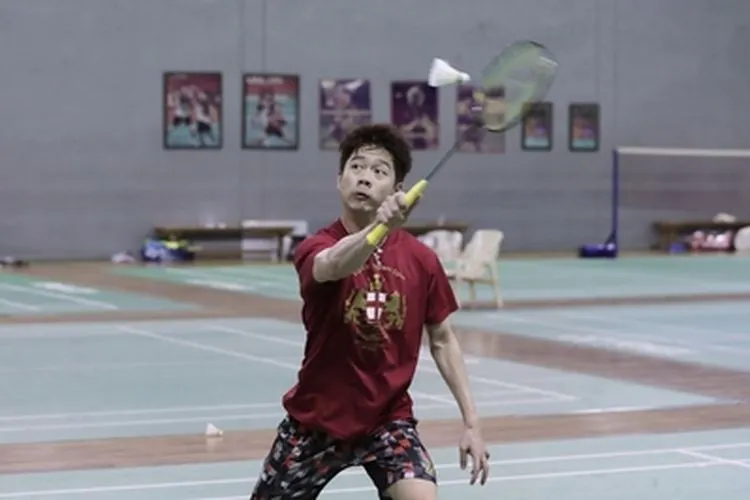 Kevin Sanjaya sedang melakukan latihan di Pelatnas Cipayung sebelum berangkat ke turnamen All England / PBSI