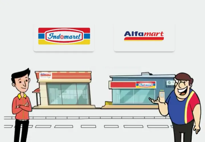Ilustrasi gerai Indomaret dan Alfamart.