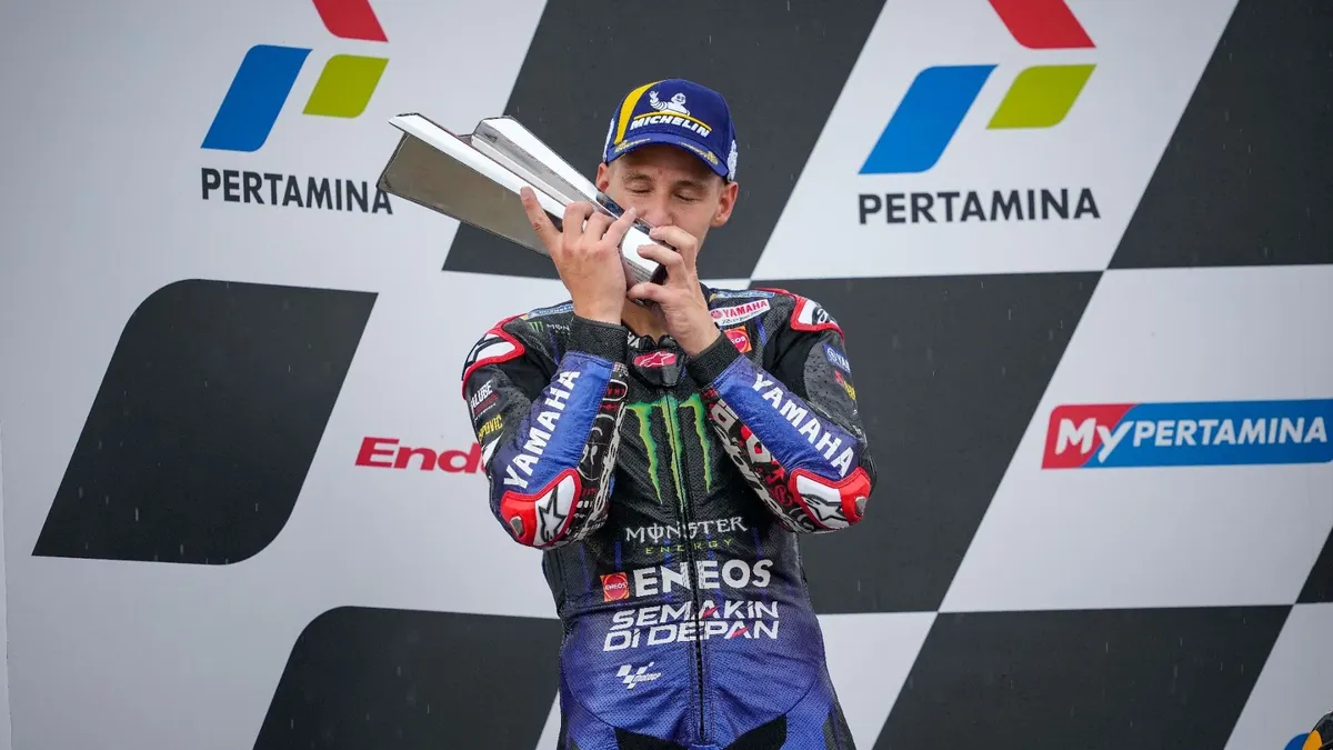 Pembalap Monster Energy Yamaha MotoGP, Fabio Quartararo mengamankan tempat kedua di lintasan basah Grand Prix Indonesia. (dok. Yamaha)