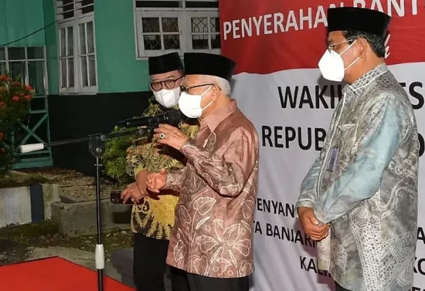 Wapres Ma'ruf Amin saat memberikan keterangan pers di Kalimantan Selatan.