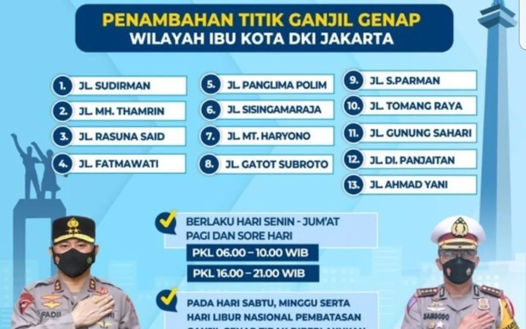 Daftar Titik Ganjil Genap di DKI Jakarta.