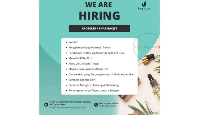 Info Loker Terbaru Jakarta 2022, Lulusan Farmasi Wajib Gabung di Sini!