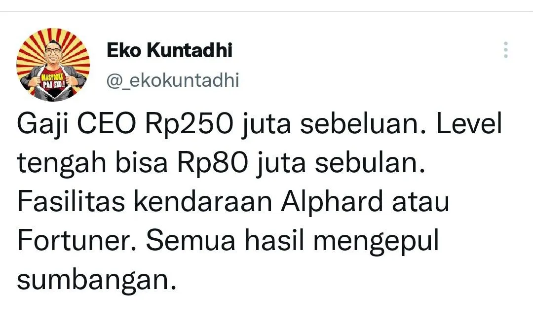 Besaran gaji para petinggi ACT