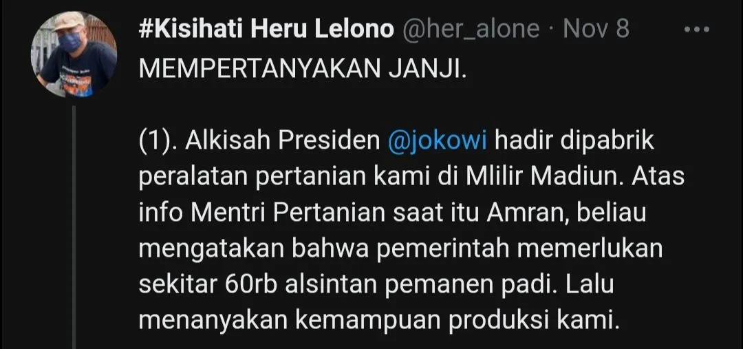 7 Tahun Mempertanyakan Janji Jokowi Ramai di Twitter (tangkapan layar cuitan tersebut)