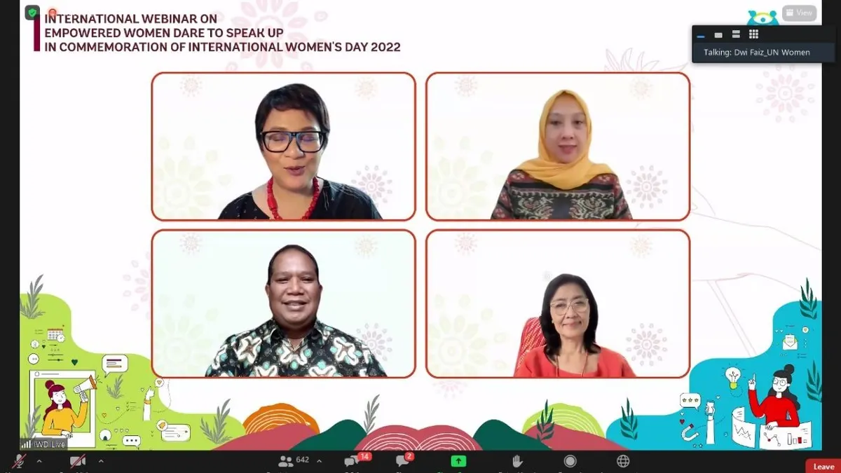 Situasi webinar internasional berjudul &ldquo;Empowered Women Dare to Speak Up&rdquo; dalam rangka merayakan Hari Perempuan Internasional 2022.