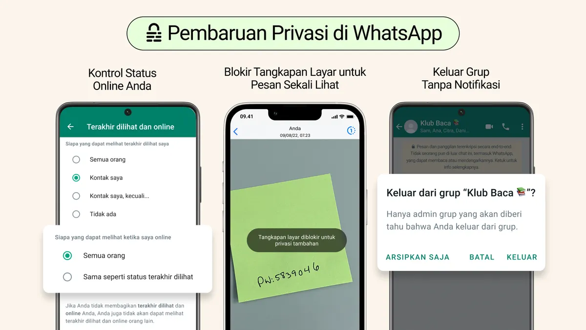 Ilustrasi cara keluar dari grup WhatsApp (WA) tanpa diketahui kontak atau anggota lain.
