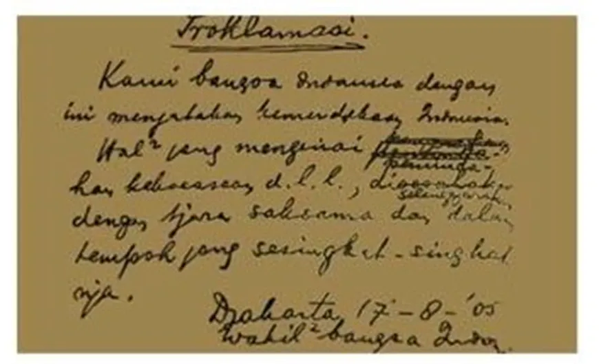 Teks prokmalasi tulisan tangan Soekarno.
