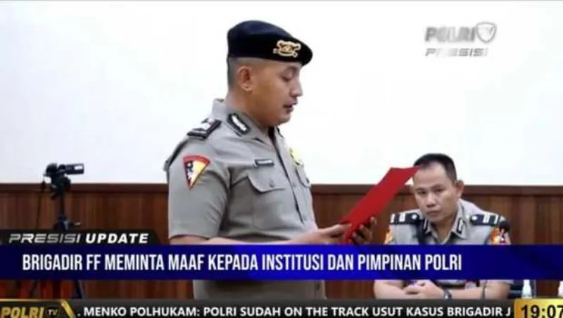 Tangkapan layar - Brigadir Frillyan Fitri Rosadi saat menjalani sidang komisi kode etik Polri (KKEP), Selasa, 13 September 2022