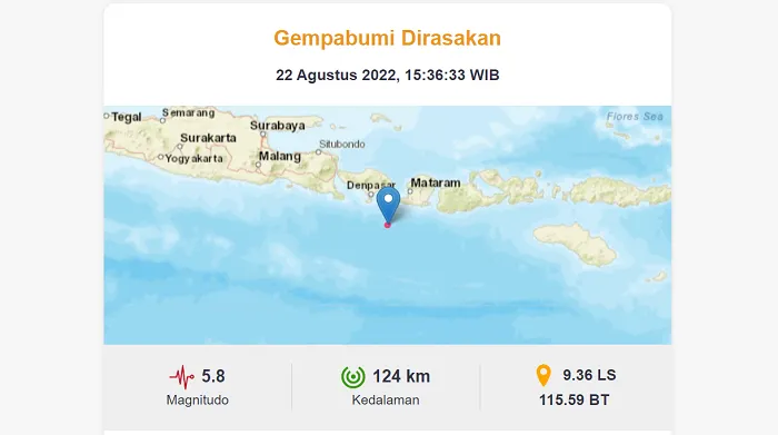 Penjelasan BMKG Soal Penyebab Gempa Bali 5,8 Magnitudo Hari Ini Senin 22 Agustus 2022