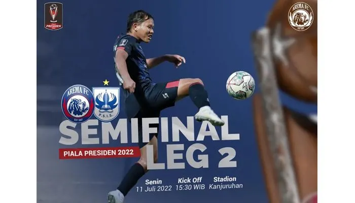 Link live streaming Arema FC vs PSIS Semarang Senin (11/7/2022) pukul 15.30 WIB