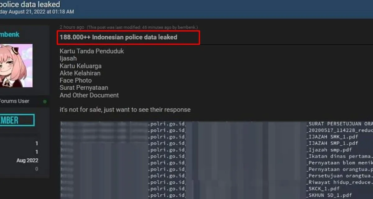 Belum Selesai Dugaan Data Pelanggan Indihome yang Bocor, Kini Data BIN dan Polri Bocor di Dunia Maya