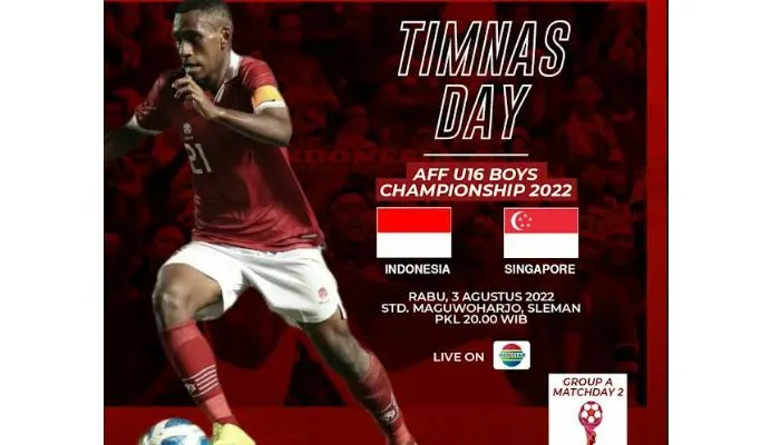 Link Live Streaming Piala AFF U16 Indonesia vs Singapura