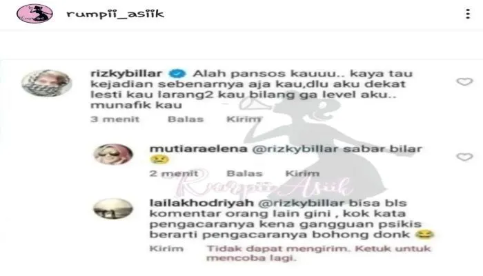 Rizky Billar ketahuan aktif di medsosnya , padahal Kuasa hukum menyebut ia kena gangguan psikis /instagram @rumpii_asiik