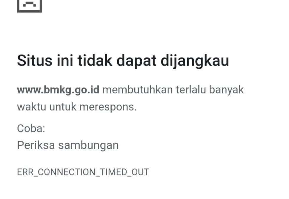 Tangkapan layar situs bmkg.go.id yang sulit diakses hingga Kamis malam (2/12/2021).