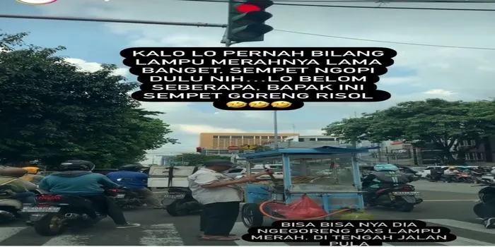 pedagang asyik menggoreng risol saat lampu merah (tangkap layar @infojawabarat)