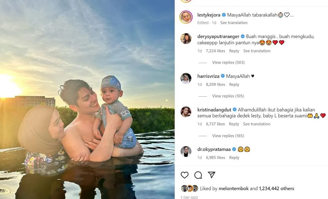 Dalam sehari postingan Instagram Lesti Kejora bersama suaminya Rizky Billar dan Baby Leslar mendapatkan like lebih dari 1,2 juta kali