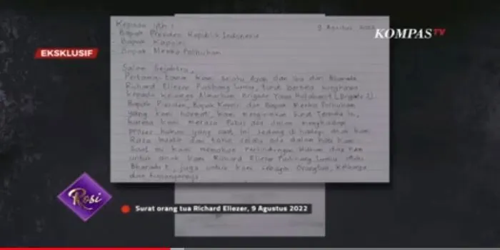  Isi Lengkap Surat Terbuka Orang Tua Richard Eliezer Untuk Presiden hingga Menko Polhukam