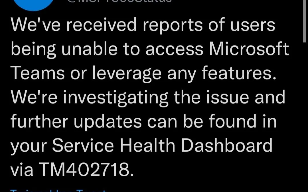 MS teams alami down/ @MSTF365status