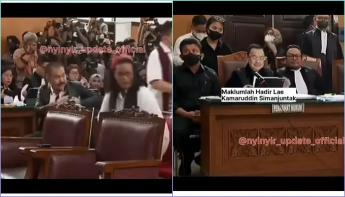 Terekam kamera reaksi Ferdy Sambo melihat keluarga Brigadir J dan Kamaruddin Simanjutak hadir dalam sidang / tangkaplayar @rumpi_gosip