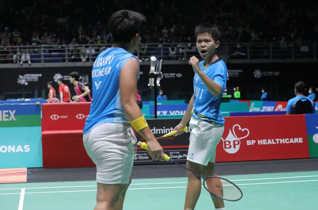 Atlet Bulutangkis putri, Apriyani Rahayu/Siti Fadia Silva Ramadhanti di ajang bulutangkis Malaysia Open 2022.